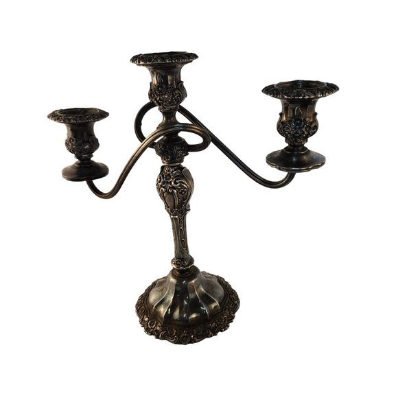 Ornate Silverplate 3-Arm Candelabra Rococo Style Midcentury 1960 Decorative Piec - Picture 16 of 16